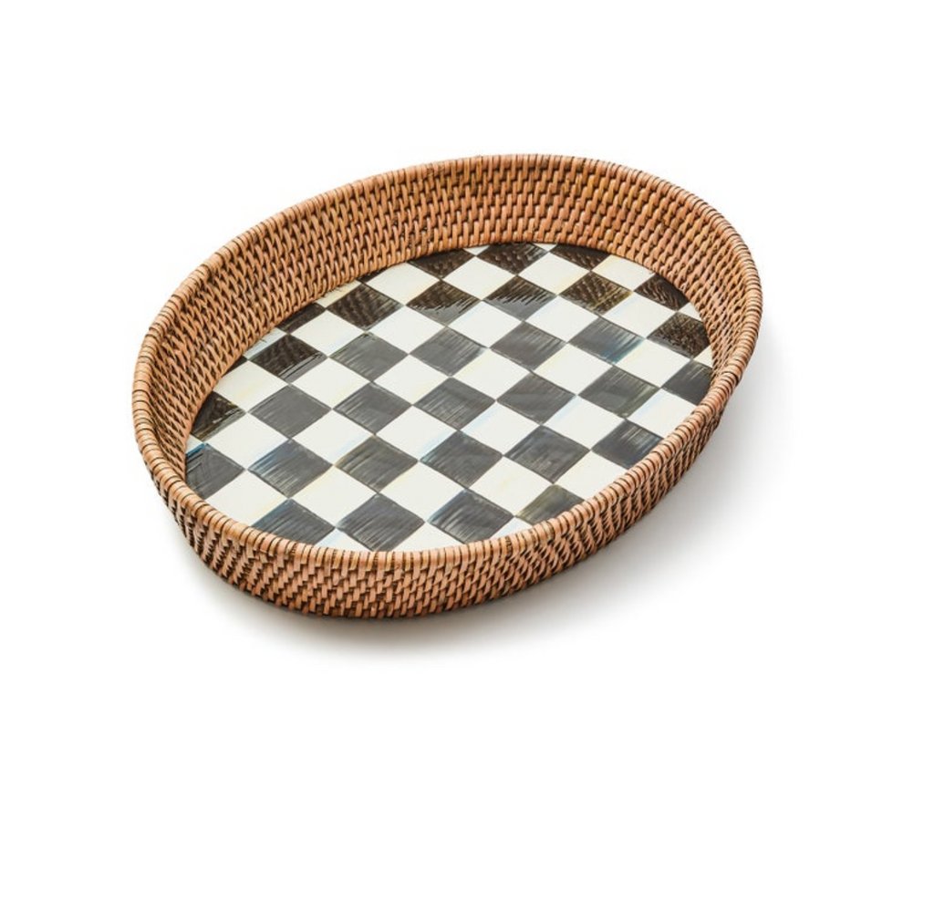 courtly check large enamel & rattan serving tray