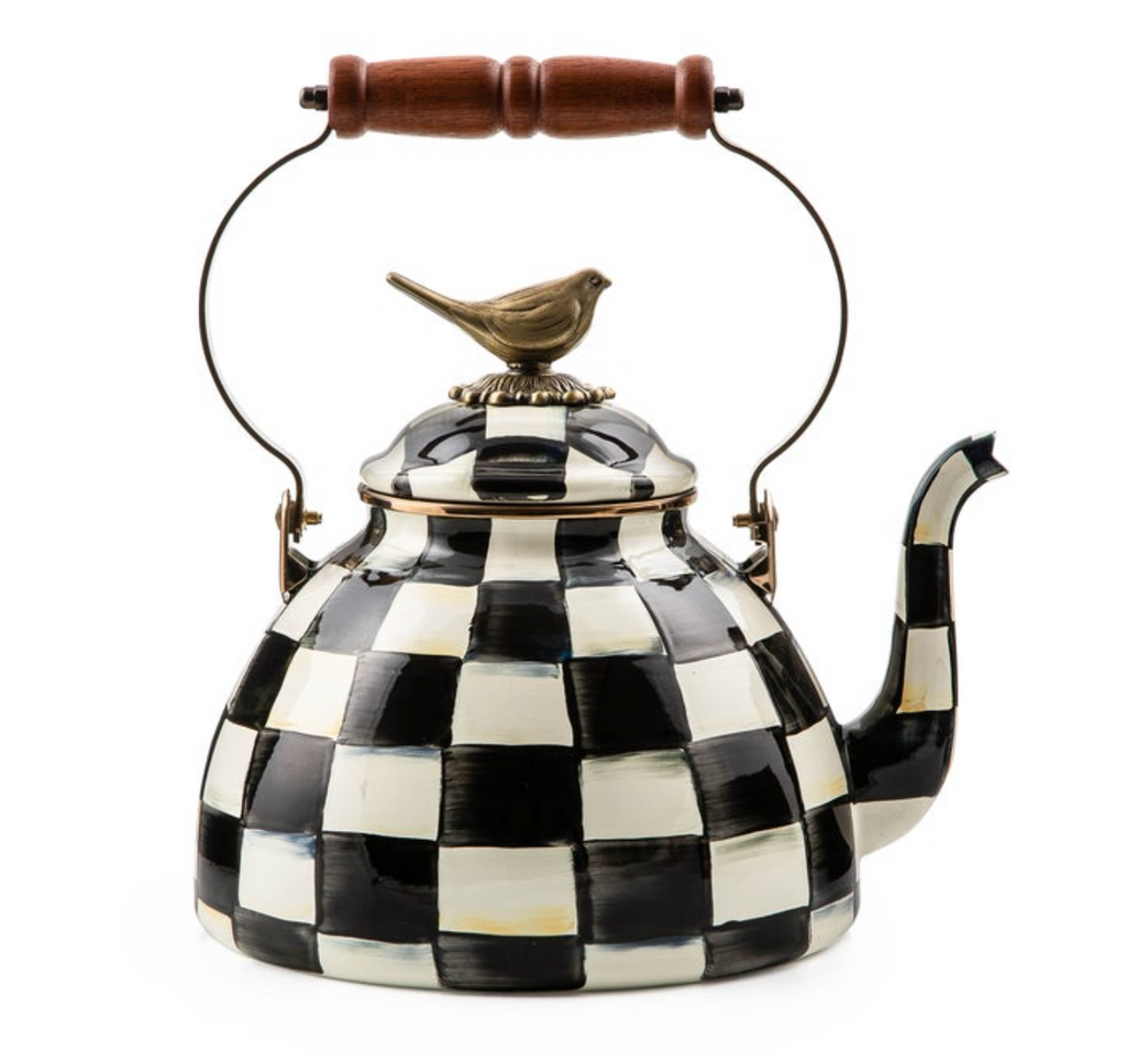 courtly check 3 quart tea kettle with bird