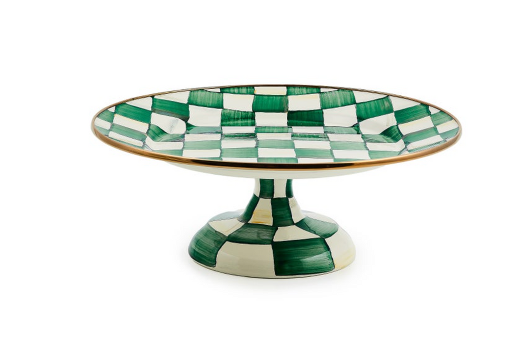 emerald check small pedestal platter