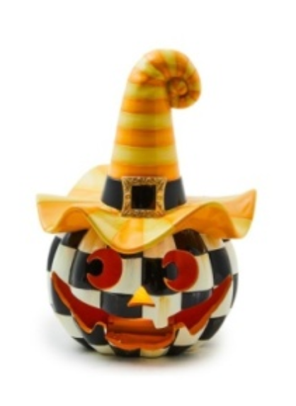 illuminated happy jack pumpkin with yellow hat