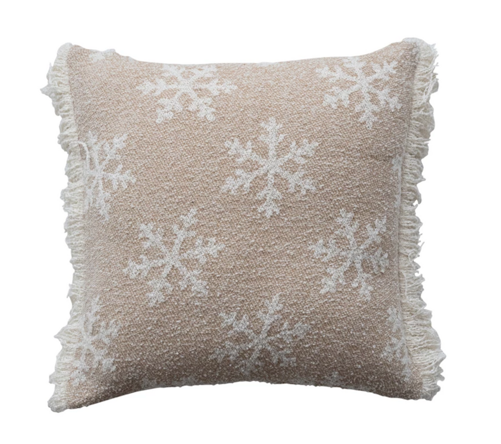 20" Square Recycled Fabric Jacquard Two-Sided Pillow Fringe