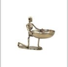 Cast Aluminum Kneeling Skeleton Holding Bowl, Antique Gold Finish