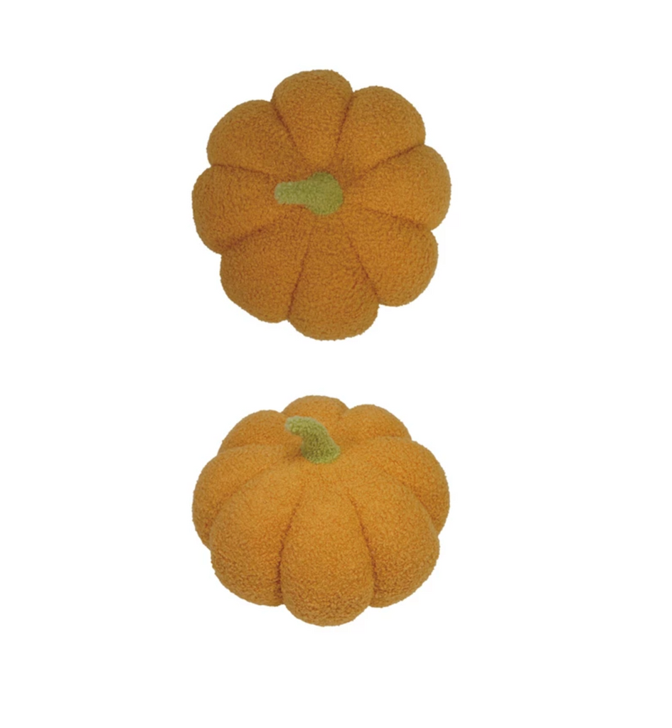 Bouclé Fabric Pumpkin Shaped Pillow, Yellow & Green