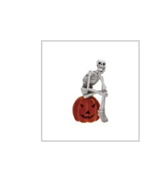 Resin Skeleton Sitting on Flocked Jack-O-Lantern