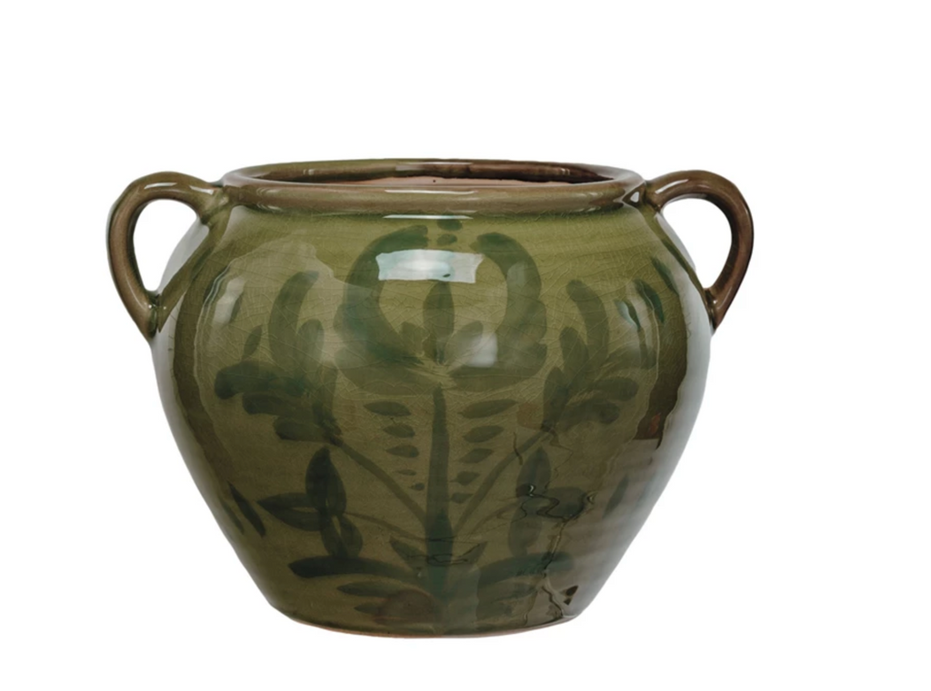 Hand-Painted Terra-cotta Urn w/ Handles (Each One Will Vary)