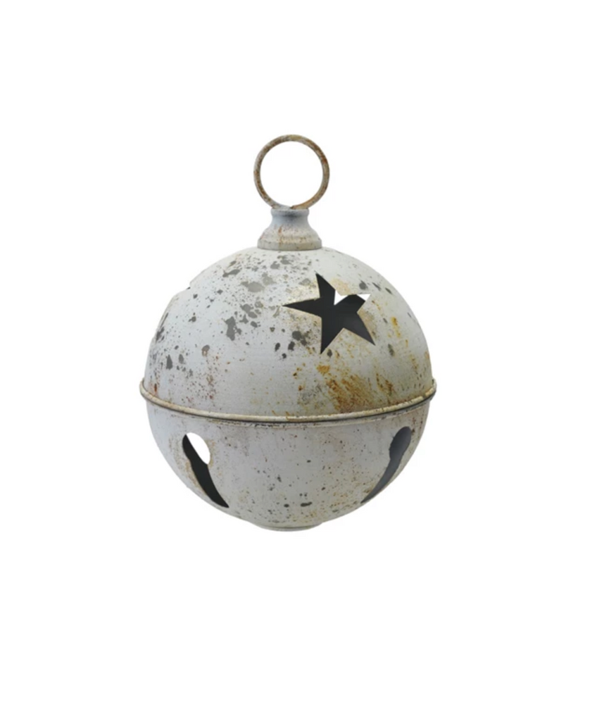 Metal Bell Ornament with Star Cut-Outs, Distressed Finish, KD