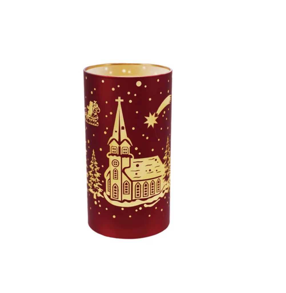 Glass LED Light with Laser Etched Santa's Sleigh Scene