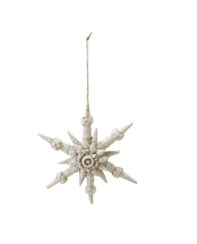 4-1/2"H Resin Shell Star Ornament with Glitter, White