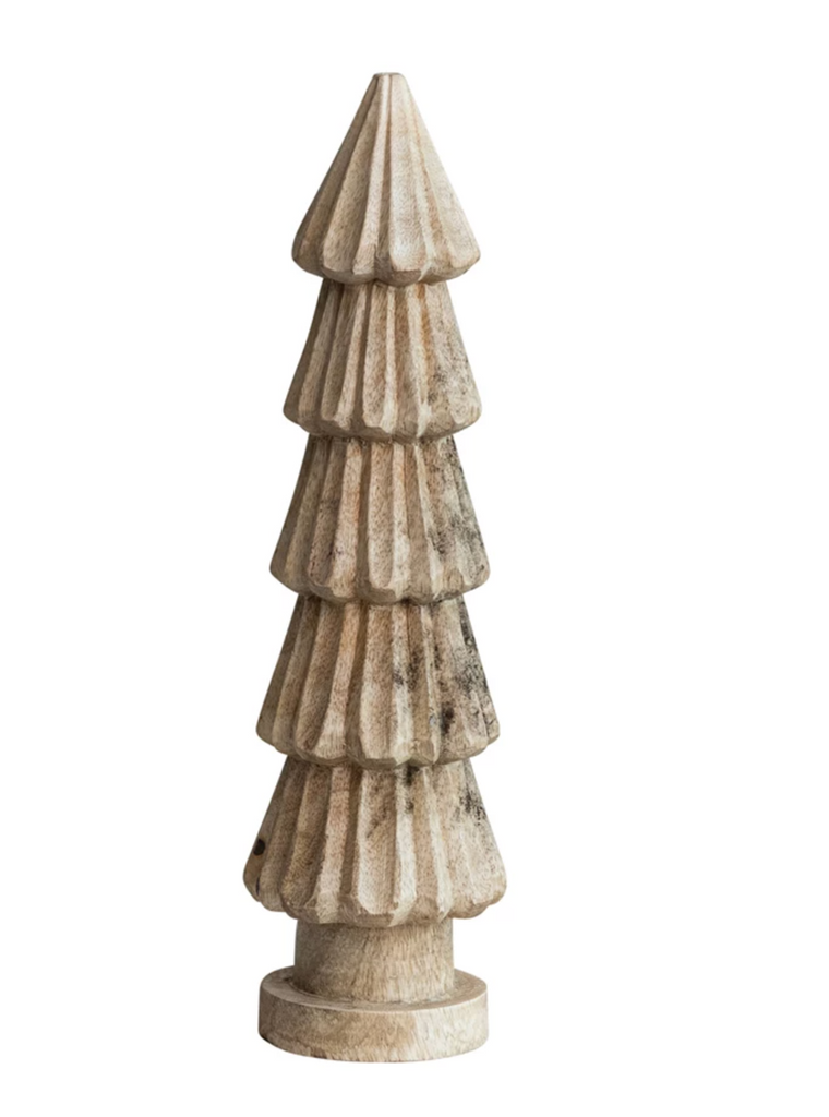 4" Round x 12-1/2"H Carved Mango Wood Tree, Natural