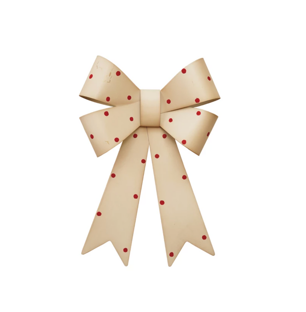 Metal Bow Wall Décor with Polka Dots, Cream Color & Red