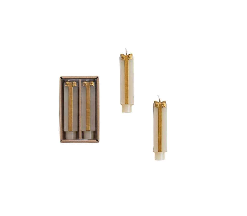 Unscented Package Shaped Taper Candles in Box, Set of 2