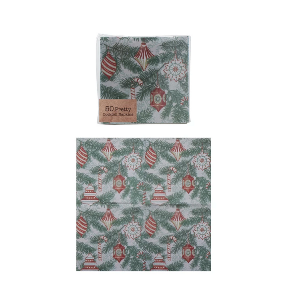 Paper Cocktail Napkins with Holiday Pattern (50 Folded Pieces)