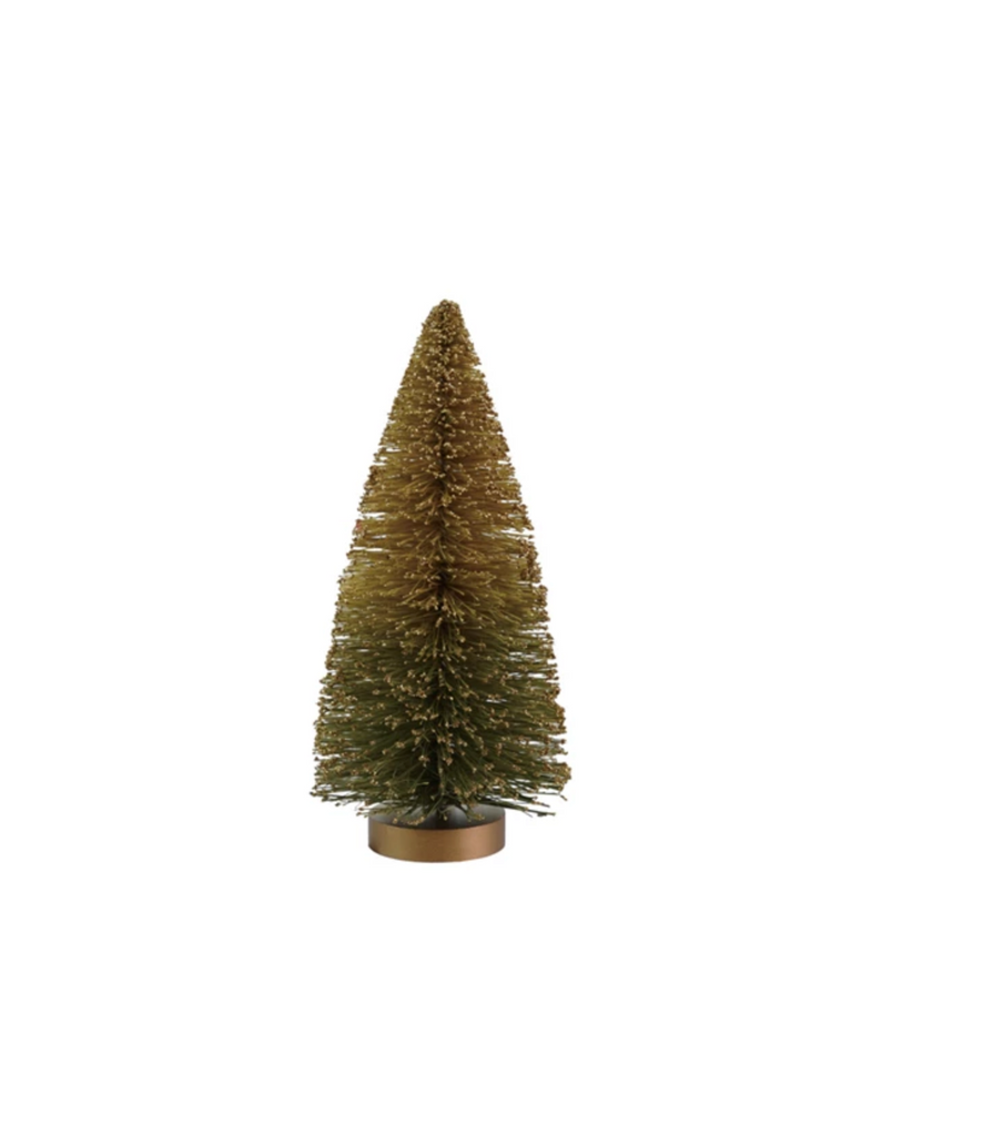 3" Round x 6"H Sisal Bottle Brush Tree with Glitter, Green Ombre