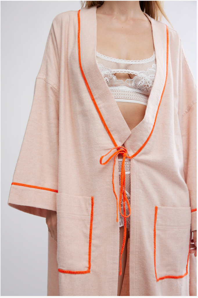 CLOSE TO HOME FLANNEL ROB / NEON PEACH