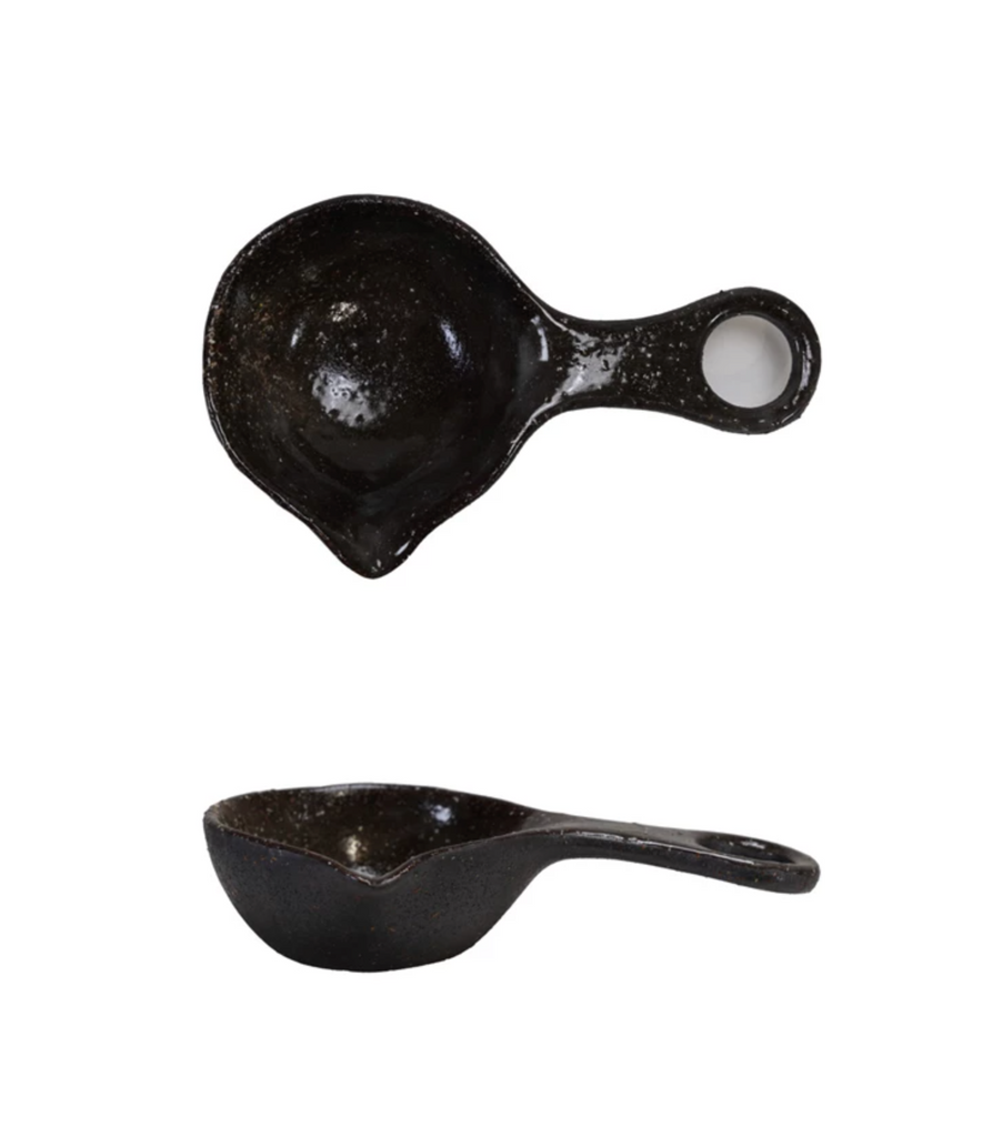Stoneware Scoop with Handle & Spout, Matte Brown (Each Will Vary)