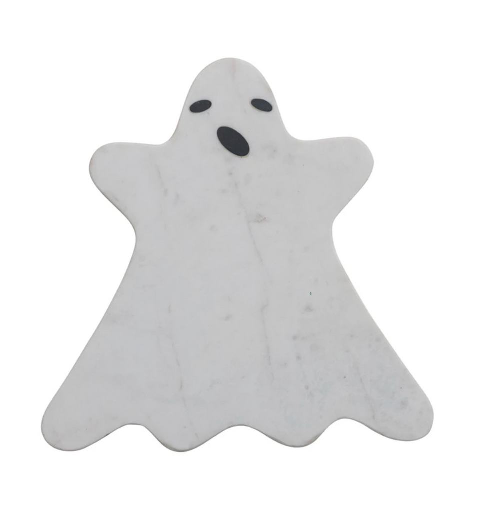 12"L x 12"W Marble Ghost Shaped Cheese/Cutting Board, White & Black