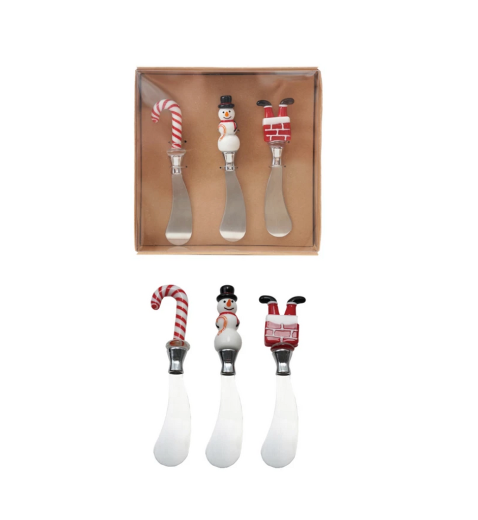 Canape Knives with Glass Holiday Icon Handle, Boxed Set of 3