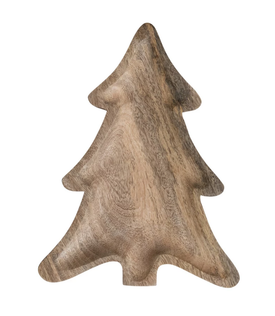 12"L x 9-1/4"W Mango Wood Tree Shaped Tray, Natural