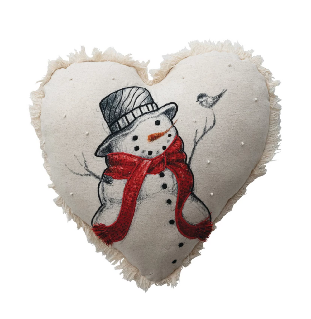 Heart Shaped Pillow with French Knots & Fringe