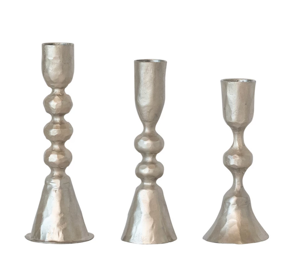 Hand-Forged Cast Iron Taper Holders, Nickel Finish