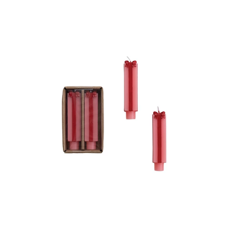 Unscented Package Shaped Taper Candles in Box, Pink & Red, Set of 2