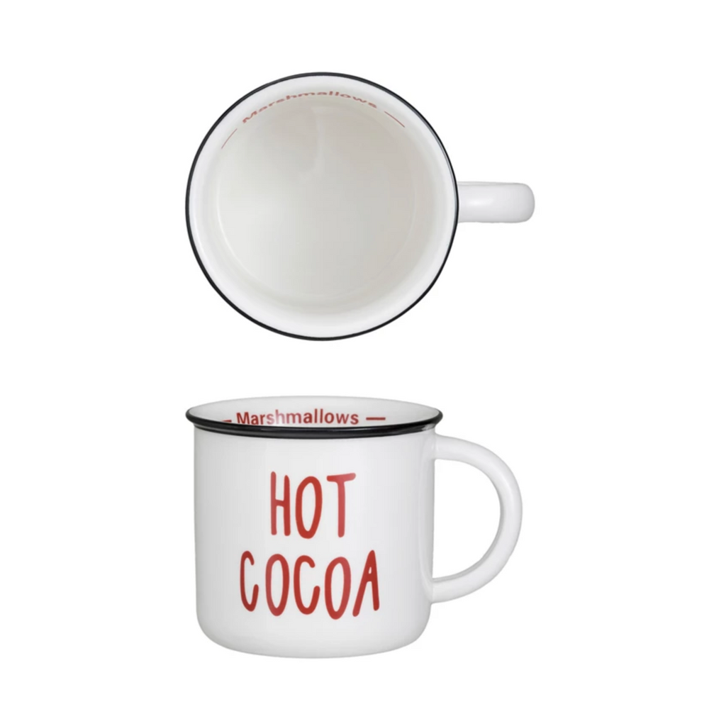 16 oz. Stoneware Mug w/ Black Rim, White & Red