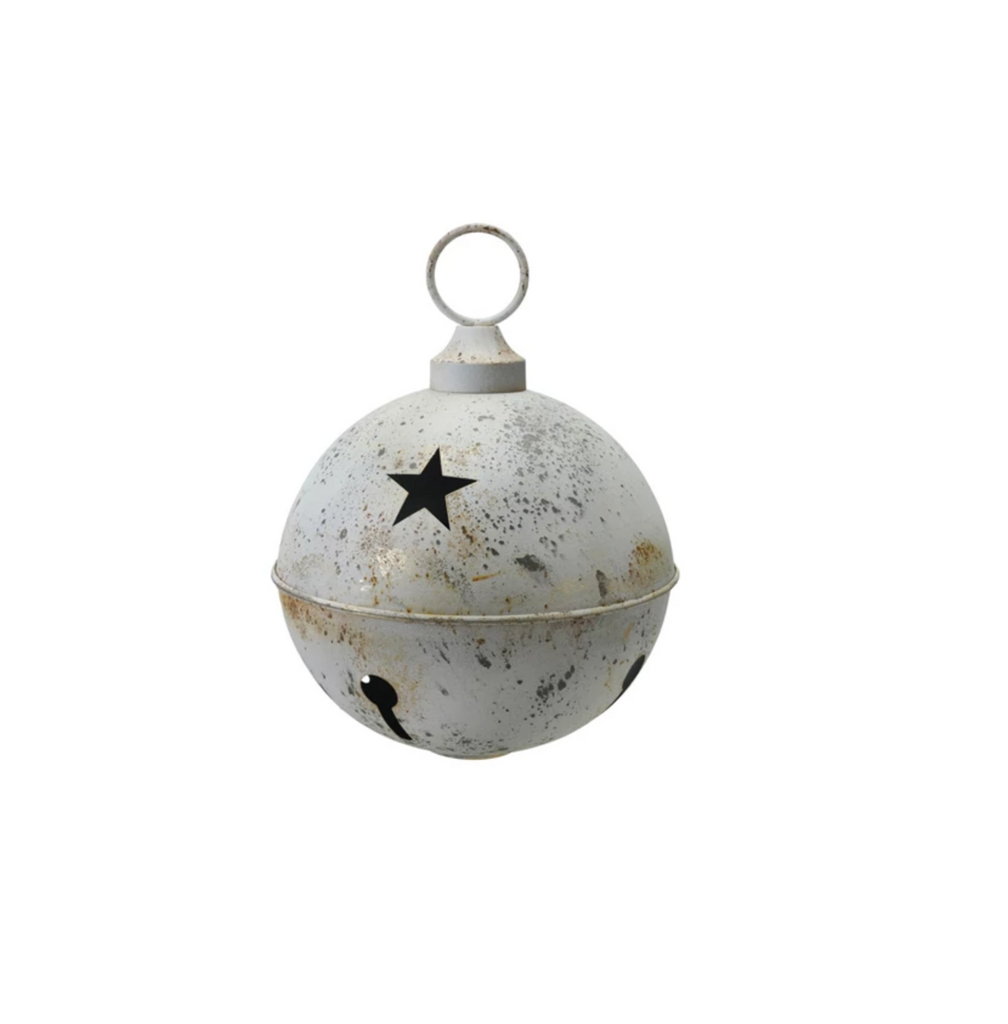 Metal Bell Ornament with Star Cut-Outs, Distressed Finish, KD
