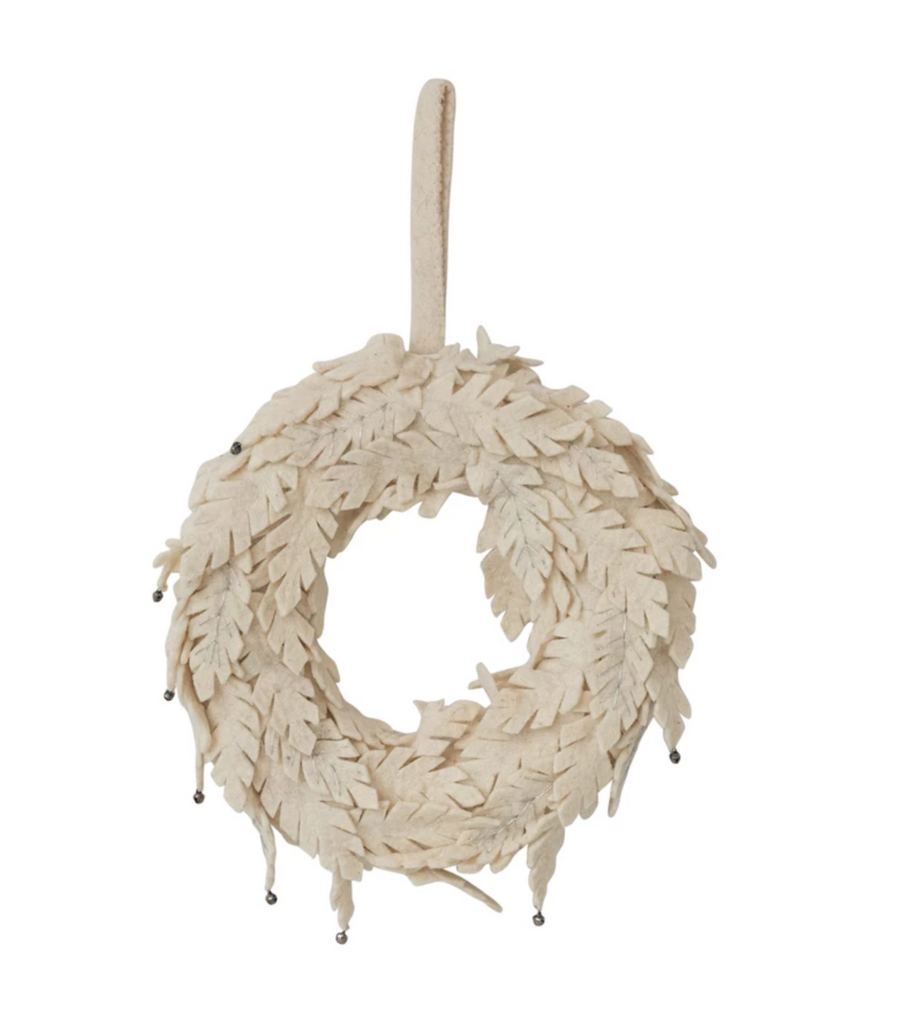 Handmade Wool Felt Leaves Wreath with Metal Jingle Bells