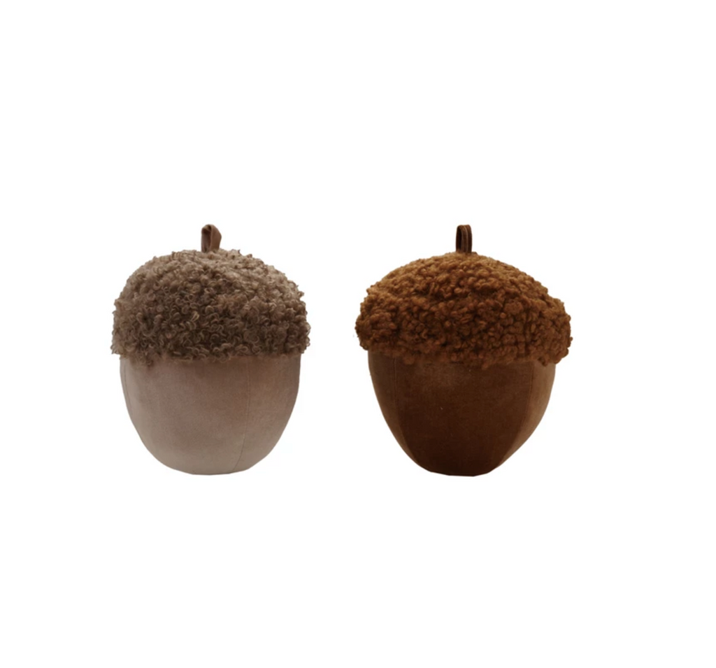 9-3/4" Round x 7-3/4"H Velvet & Faux Sherpa Acorn, 2 Colors