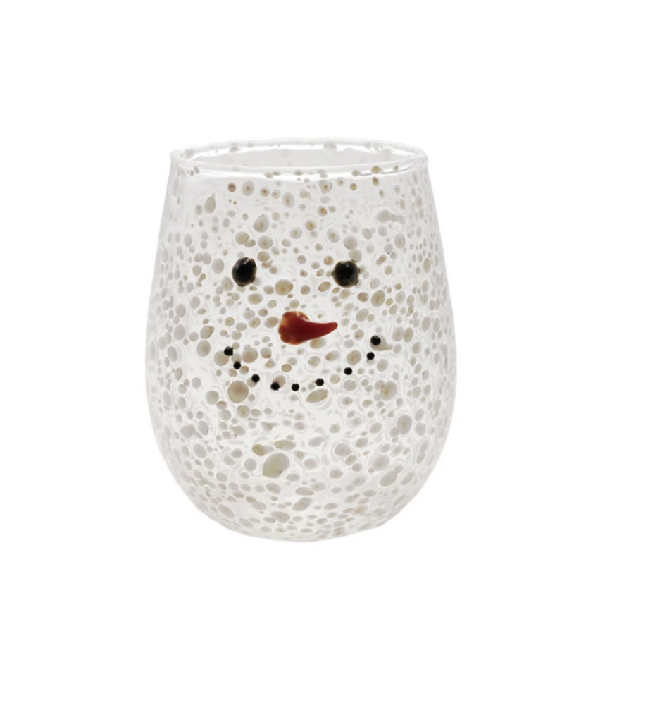 12 oz. Stemless Confetti Wine Glass with Snowman Face