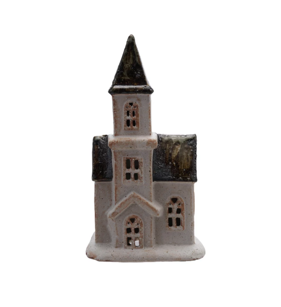 Stoneware House, Reactive Glaze, White & Brown (Each One Will Vary)