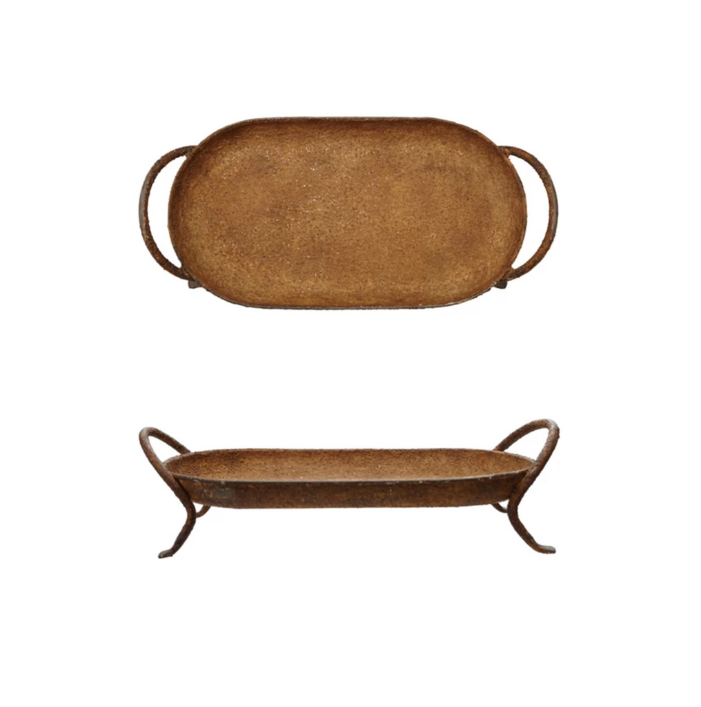 Decorative Metal Footed Tray with Handles