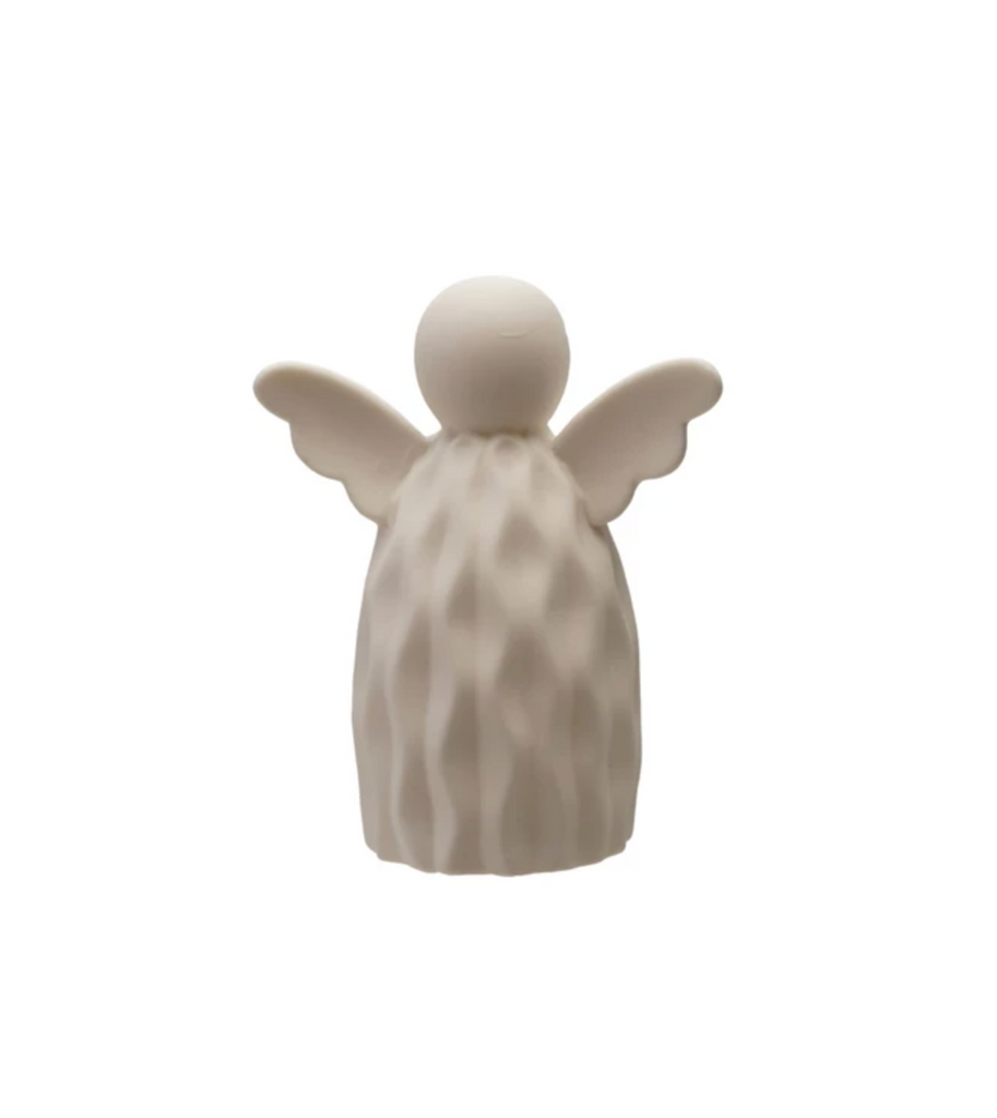 Stoneware Bisque Angel with LED Light, White (Batteries Included)