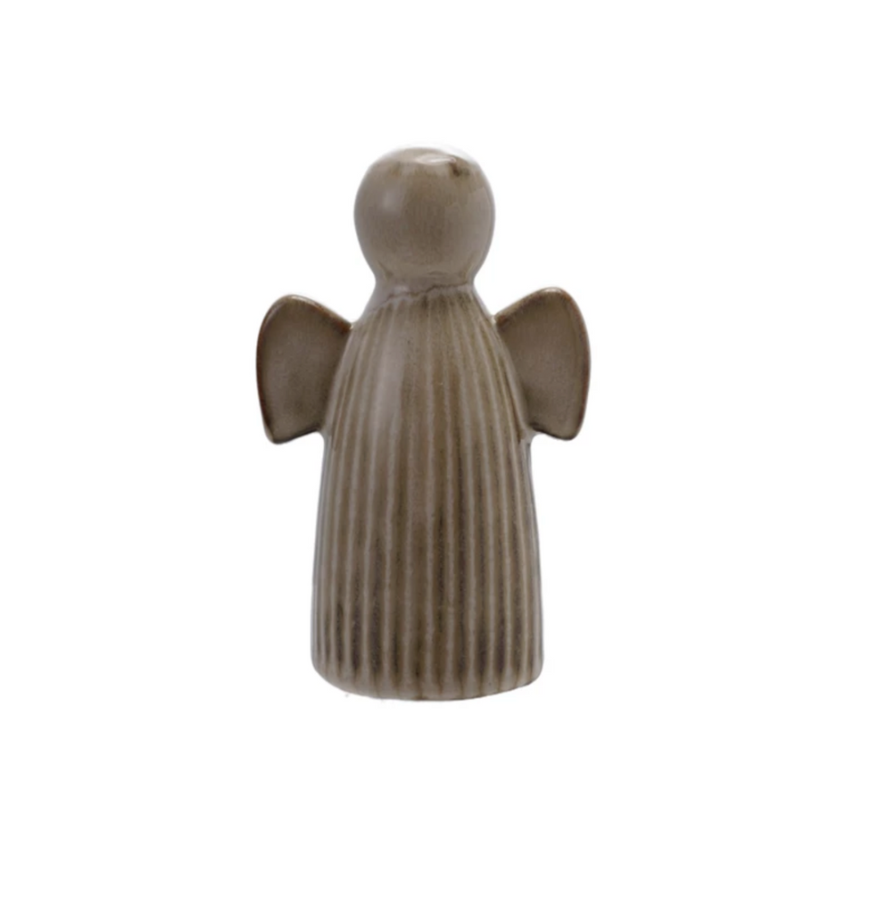 Stoneware Fluted Angel, Reactive Glaze, Tan Color (Each Will Vary)