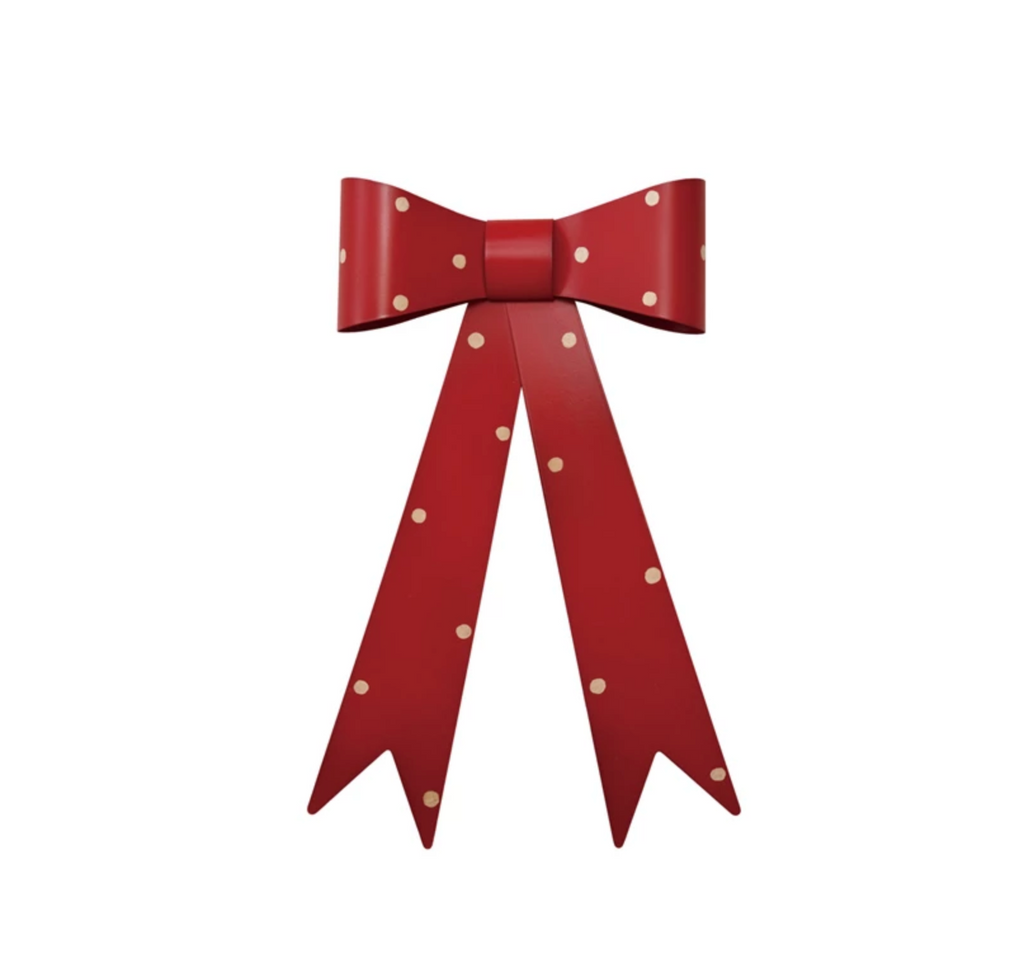 Metal Bow Wall Décor with Polka Dots, Red & Cream Color