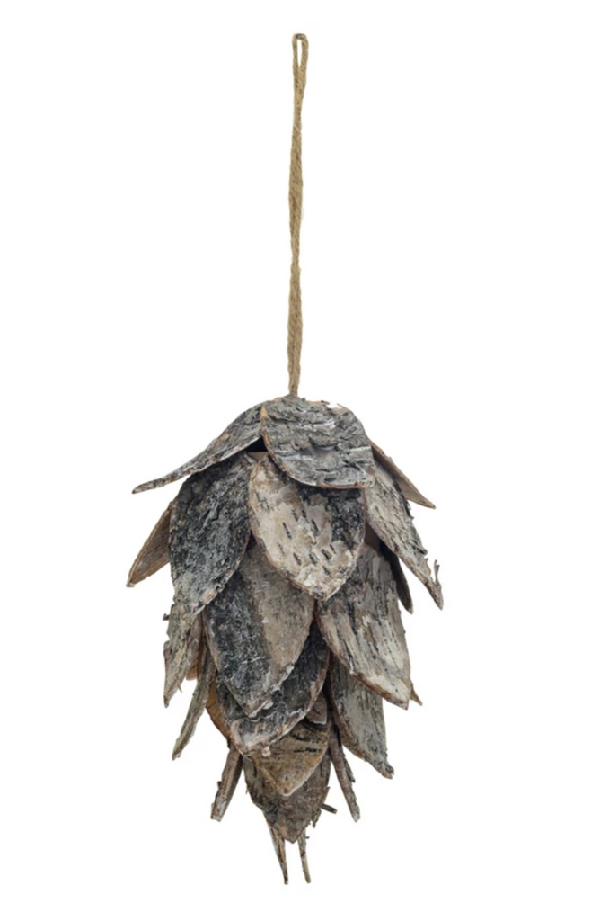 Birch Bark Pinecone Ornament, Natural