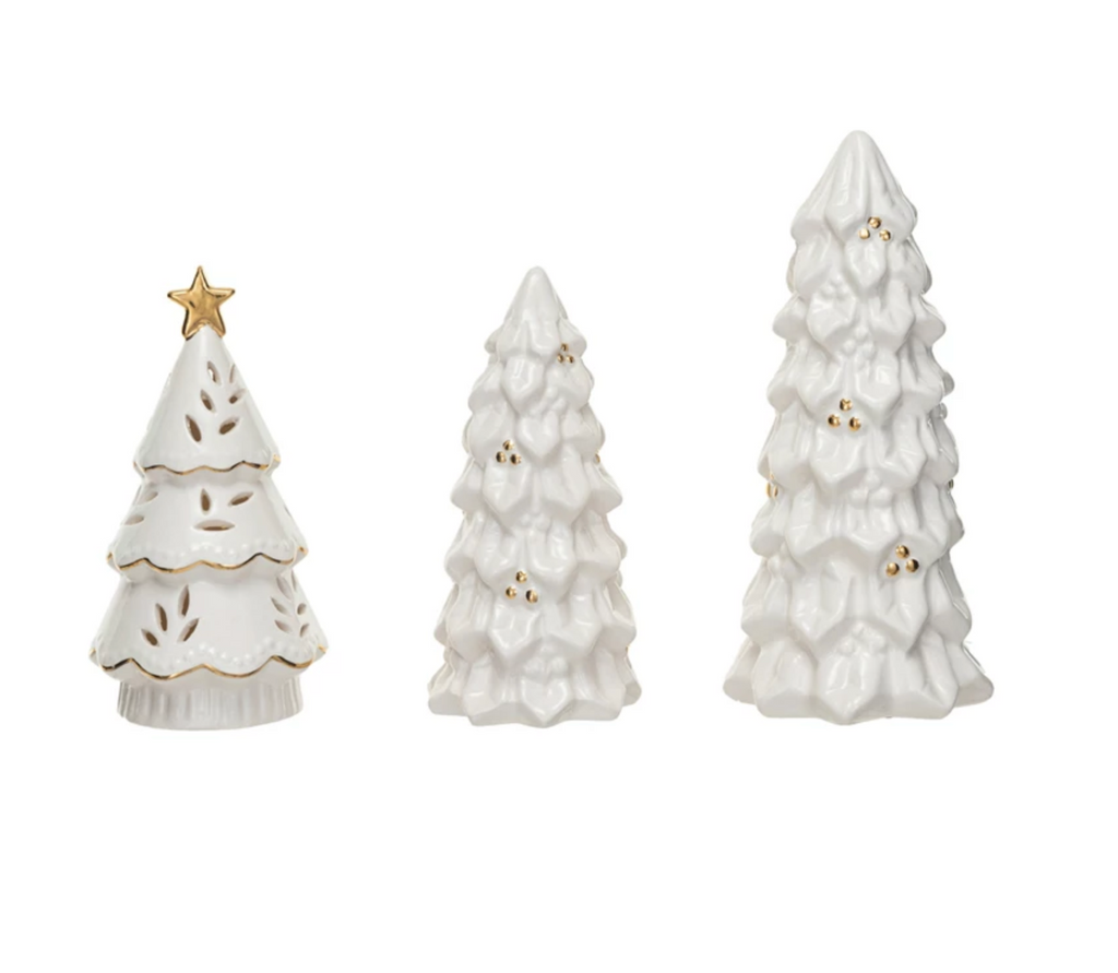 Stoneware Christmas Trees & 1 Stoneware LED Christmas Tree