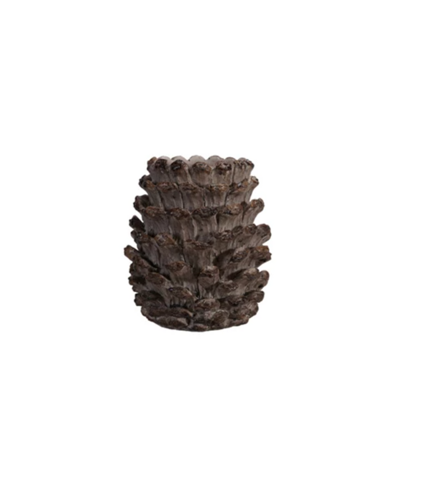 Resin Pinecone Shaped Pillar Holder, Distressed Finish, Brown