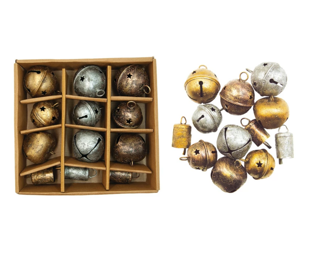 Metal Bell Ornaments, Gold, Silver & Copper Finish,
