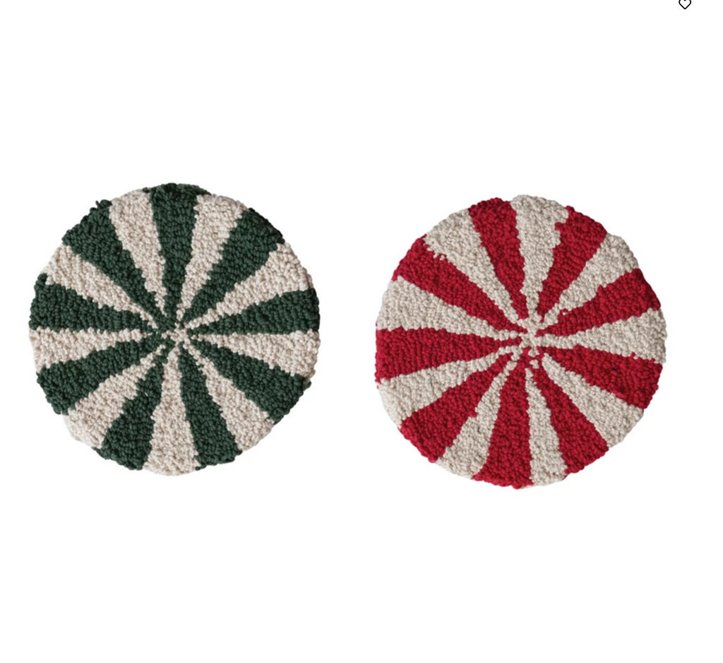 8" Round Cotton Tufted Candy Striped Trivet, 2 Colors