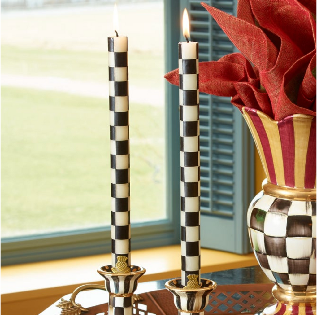 Check Black & Ivory Dinner Candles, Set of 2