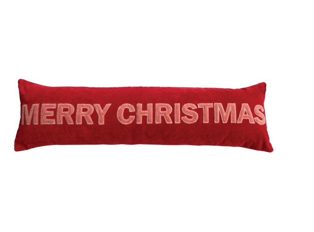 Woven Cotton Velvet Lumbar Pillow with Appliqued "MERRY CHRISTMAS"