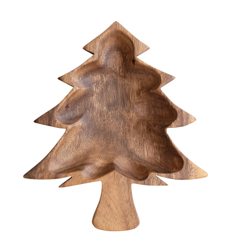 9-1/2"L x 8-3/4"W Acacia Wood Christmas Tree Shaped Bowl