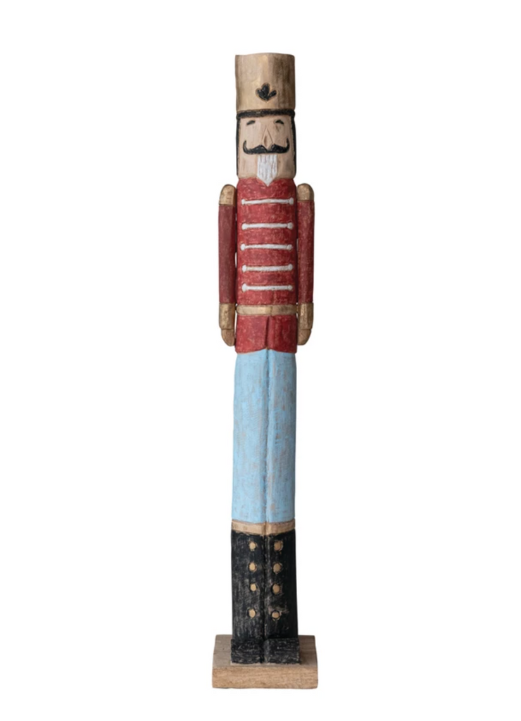 6" Round x 36"H Handmade Mango Wood Nutcracker, Distressed Finish