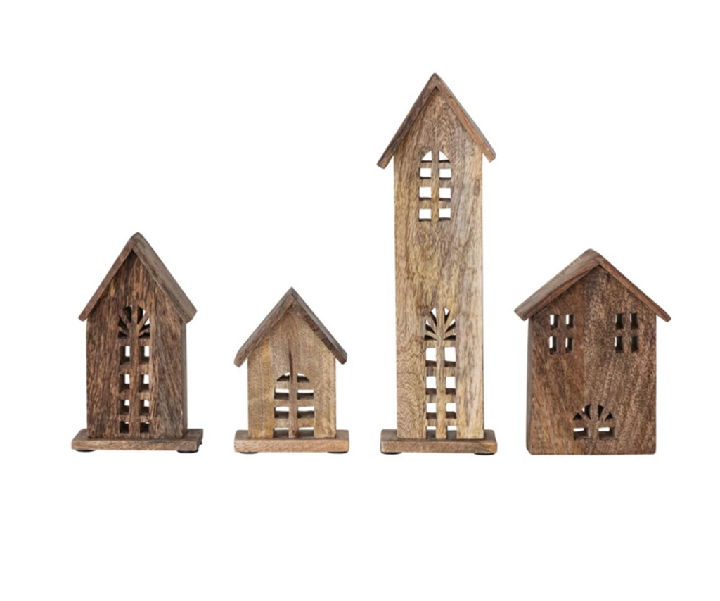 Carved Mango Wood Houses, Natural