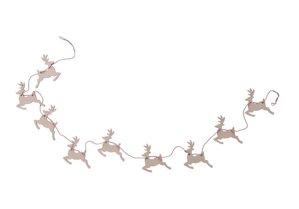 MDF Laser Cut Reindeer Garland with Red & White String, Tan Color