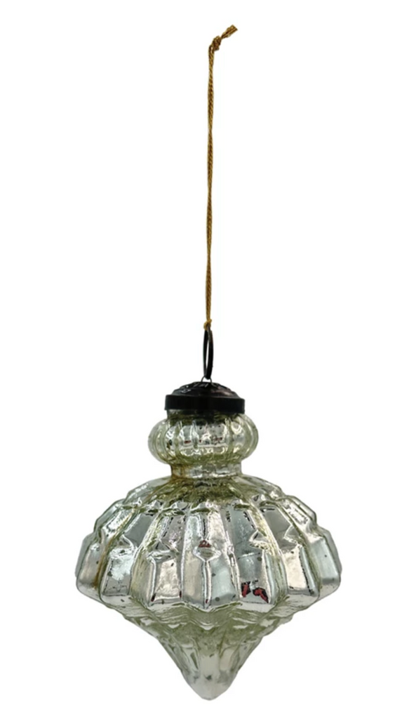 4"H Mercury Glass Pleated Ornament, Antique Silver Finish