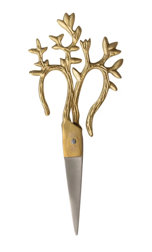 7"L x 3"W Brass & Stainless Steel Scissors with Vine Shaped Handles