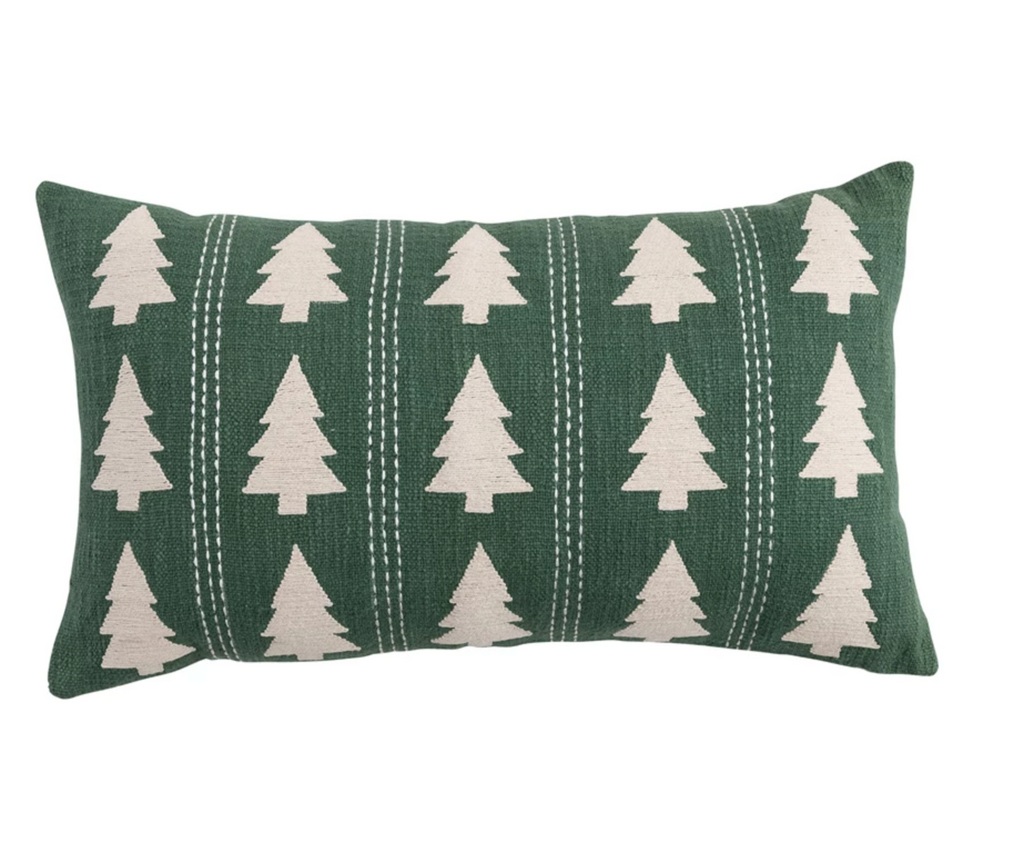 Lumbar Pillow with Trees Pattern, Embroidery & Stitching