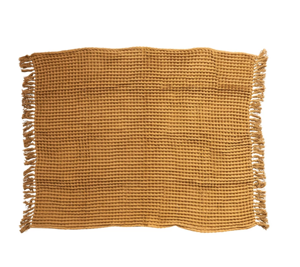 Waffle Weave Throw with Fringe, Tied with Kraft Paper & Tape